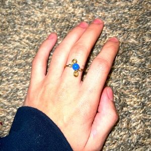 Handmade gold and blue wire ring , size 8